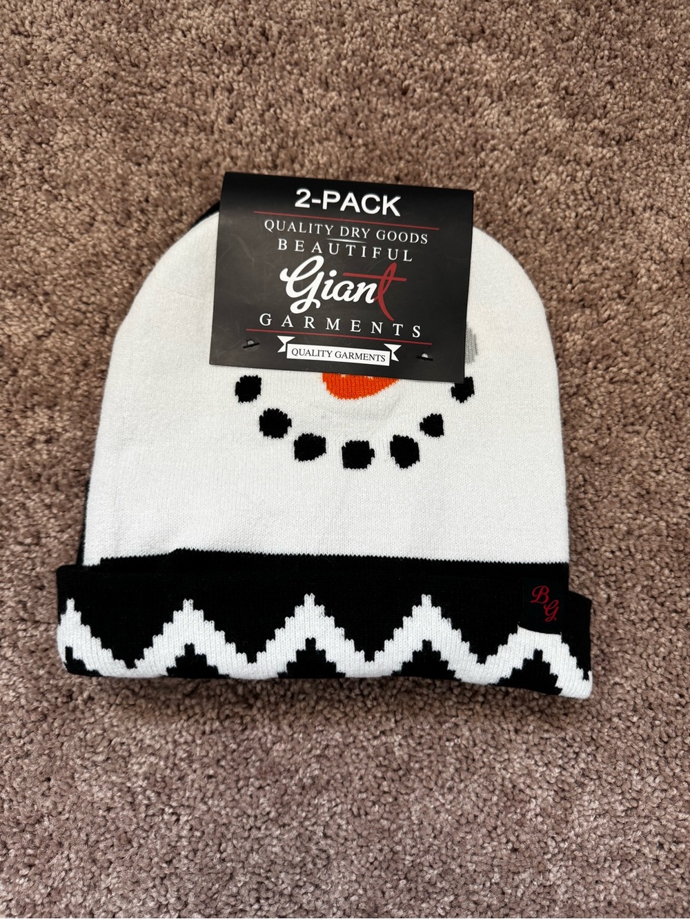 NWT- Women’s White & Black Snowman Beanie and Plain Black Beanie - 2-Pack